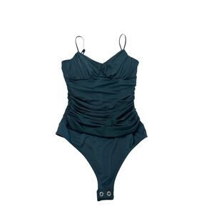 Express Women's Ruched Body Contour Sculpting Bodysuit Forest Green Size XS NWT